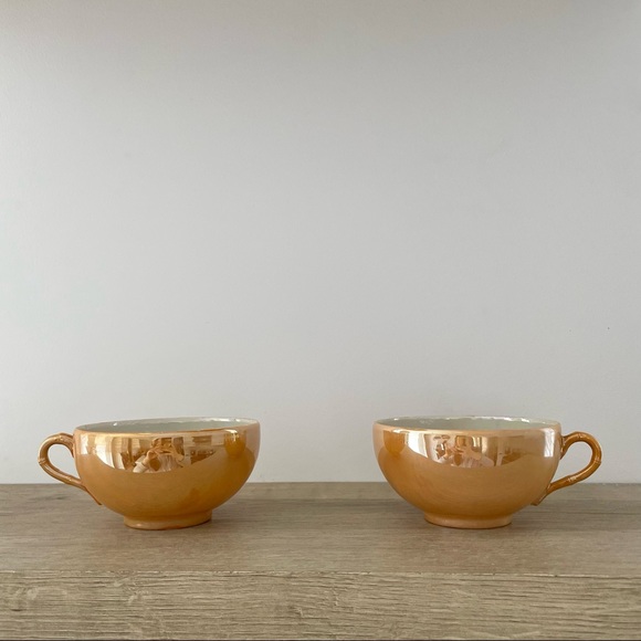 2pc Peach Lustre Marigold Carnival Glass Cups - Picture 2 of 5